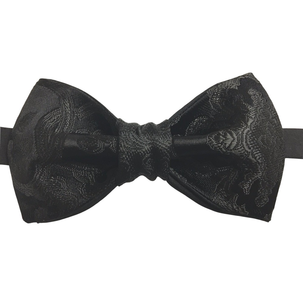 Mens Black Paisley Jacquard Pre-Tied Bow Tie Adjustable Formal Wedding Accessory